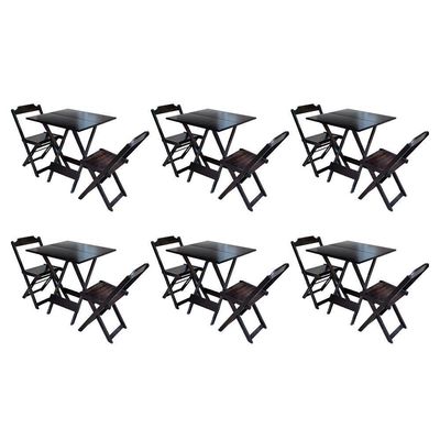 Kit 6 Jogos De Mesa Dobravel Com 2 Cadeiras De Madeira 70X70 - Tabaco - Marrom