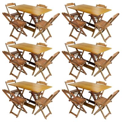 Kit 6 Jogos De Mesa Com 4 Cadeiras De Madeira Dobravel 120X70 - Mel - Amarelo