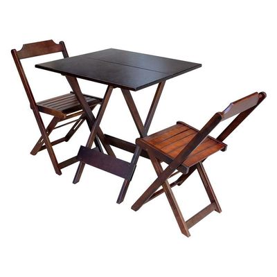 Kit 7 Conjuntos De Mesa Dobravel Com 2 Cadeiras De Madeira 70X70 Para Restaurante E Bar - Imbuia