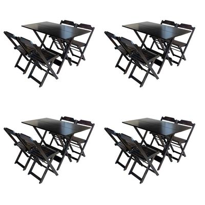 Kit 4 Conjuntos De Mesa Com 4 Cadeiras De Madeira Dobravel 120X70 Tabaco - Marrom