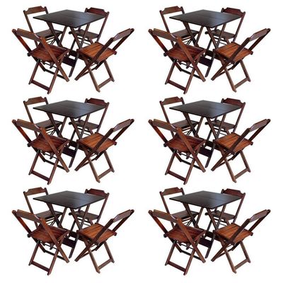 Kit 6 Jogos De Mesa Com 4 Cadeiras De Madeira Dobravel 70X70 - Imbuia - Marrom