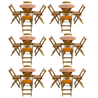 Kit 6 Jogos De Mesa Dobravel Com 4 Cadeiras Tampo Redondo 70X70 Mel - Amarelo