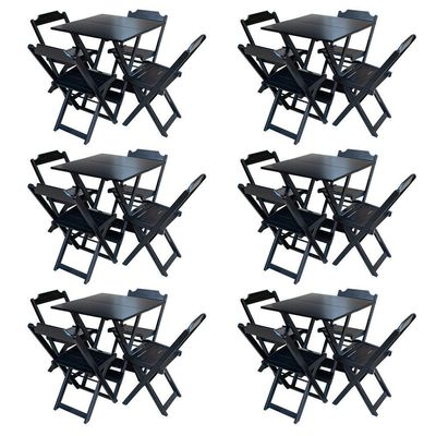 Kit 6 Jogos De Mesa Com 4 Cadeiras De Madeira Dobravel 70X70 - Preto - Preto