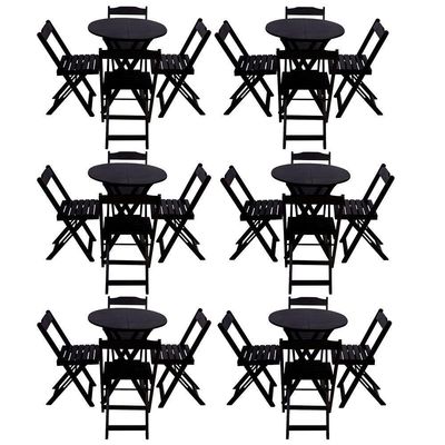 Kit 6 Jogos De Mesa Dobravel Com 4 Cadeiras Tampo Redondo 70X70 Preto - Preto