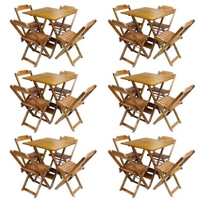 Kit 6 Jogos De Mesa Com 4 Cadeiras De Madeira Dobravel 70X70 - Mel - Amarelo