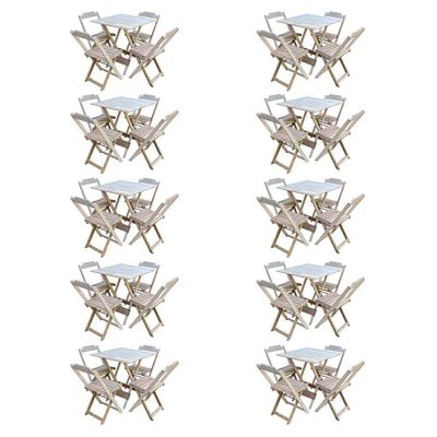 Kit 10 Conjuntos De Mesa Com 4 Cadeiras De Madeira Dobravel 70X70 Sem Pintura/Crua - Marrom