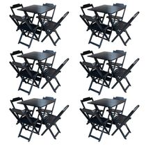 Kit 6 Jogos De Mesa Com 4 Cadeiras De Madeira Dobravel 60X60 - Preto - Preto