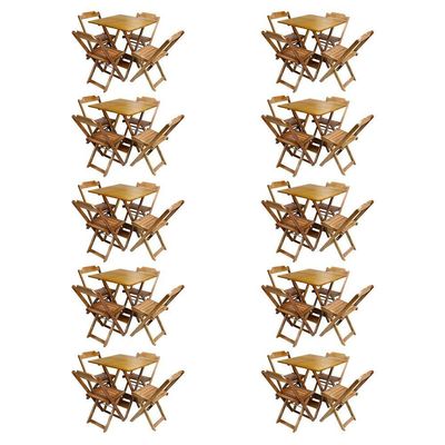 Kit 10 Conjuntos De Mesa Com 4 Cadeiras De Madeira Dobravel 70X70 Mel - Amarelo