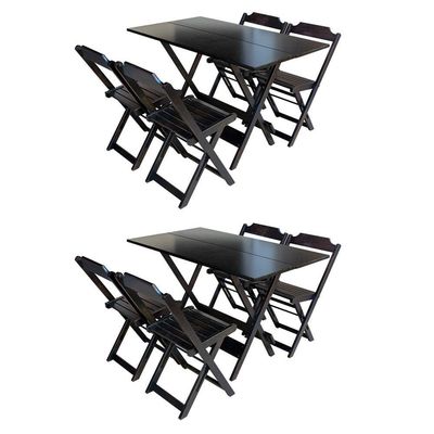 Kit 2 Jogos De Mesa Dobravel 120X70 Em Madeira Maciça Com 4 Cadeiras - Tabaco - Marrom