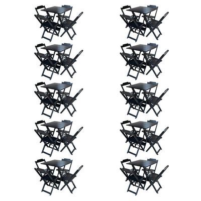 Kit 10 Conjuntos De Mesa Com 4 Cadeiras De Madeira Dobravel 70X70 Preto - Preto