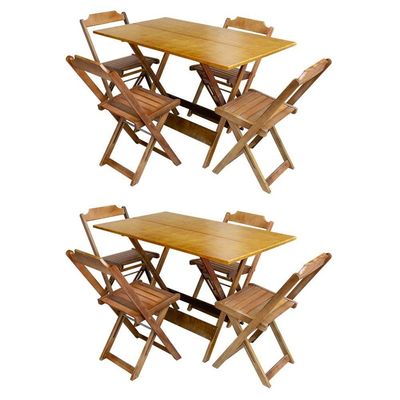 Kit 2 Jogos De Mesa Dobravel 120X70 Em Madeira Maciça Com 4 Cadeiras - Mel - Marrom
