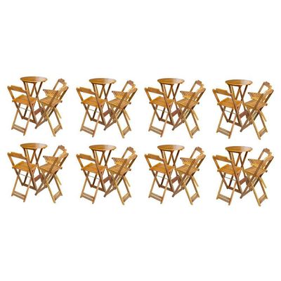 Kit 8 Jogos De Mesa Bistrô De Madeira Dobrável Com 3 Banquetas - Mel