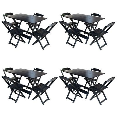 Kit 4 Conjuntos De Mesa Com 4 Cadeiras De Madeira Dobravel 120X70 Preto - Preto