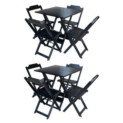 Kit 2 Jogos De Mesa Com 4 Cadeiras De Madeira Dobravel 70X70 - Preto - Preto
