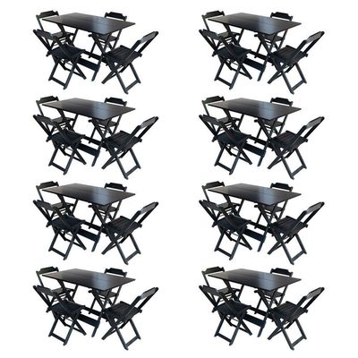 Kit 8 Jogos De Mesa Com 4 Cadeiras De Madeira Dobravel 120X70 - Preto - Preto