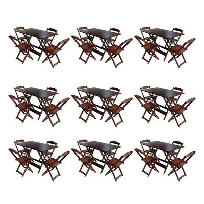 Kit 9 Jogos De Mesa Dobravel Com 4 Cadeiras De Madeira 120X70 Para Restaurante E Bar - Imbuia