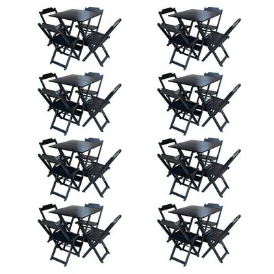 Kit 8 Jogos De Mesa Com 4 Cadeiras De Madeira Dobravel 70X70 - Preto - Preto