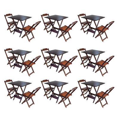 Kit 9 Conjuntos De Mesa Dobravel Com 2 Cadeiras De Madeira 70X70 Para Restaurante E Bar - Imbuia
