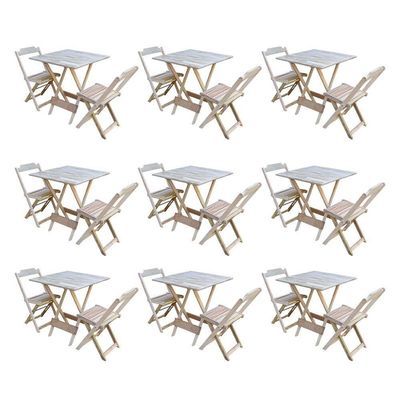 Kit 9 Conjuntos De Mesa Dobravel Com 2 Cadeiras De Madeira 70X70 Para Restaurante E Bar - Sem Pintur