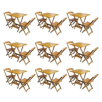 Kit 9 Conjuntos De Mesa Dobravel Com 2 Cadeiras De Madeira 70X70 Para Restaurante E Bar - Mel