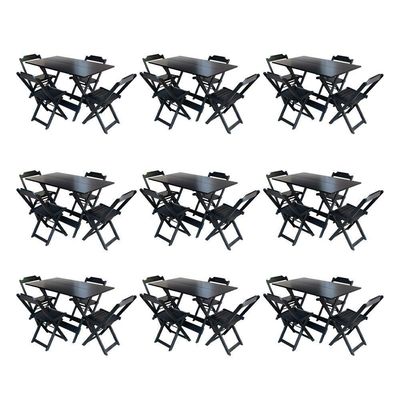 Kit 9 Conjuntos De Mesa Dobravel Com 4 Cadeiras De Madeira 120X70 Para Restaurante E Bar - Preto