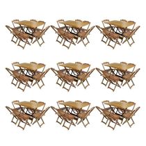 Kit 9 Conjuntos De Mesa Dobravel Com 6 Cadeiras De Madeira 120X70 Para Restaurante E Bar - Mel