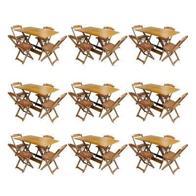 Kit 9 Jogos De Mesa Dobravel Com 4 Cadeiras De Madeira 120X70 Para Restaurante E Bar - Mel