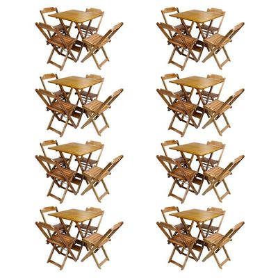 Kit 8 Jogos De Mesa Com 4 Cadeiras De Madeira Dobravel 60X60 -Mel - Amarelo