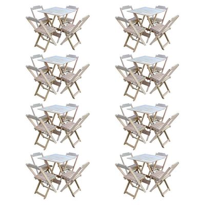Kit 8 Jogos De Mesa Com 4 Cadeiras De Madeira Dobravel 70X70 - Sem Pint - Marrom