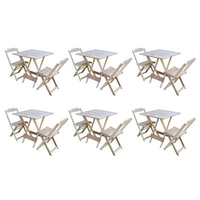 Kit 6 Conjuntos De Mesa Dobravel Com 2 Cadeiras De Madeira 70X70 - Sem Pintura - Marrom