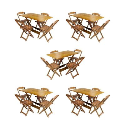 Kit 5 Jogos De Mesa Dobravel Com 4 Cadeiras De Madeira 120X70 Para Restaurante E Bar - Mel