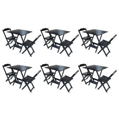 Kit 6 Conjuntos De Mesa Dobravel Com 2 Cadeiras De Madeira 70X70 - Preto - Preto