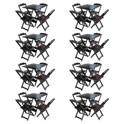 Kit 8 Jogos De Mesa Com 4 Cadeiras De Madeira Dobravel 60X60 -Tabaco - Marrom