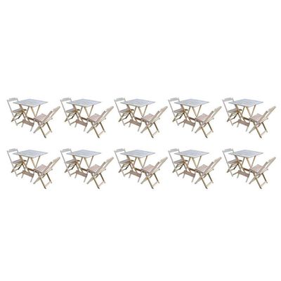 Kit 10 Jogos De Mesa Dobravel Com 2 Cadeiras De Madeira 70X70 - Sem Pintura - Marrom