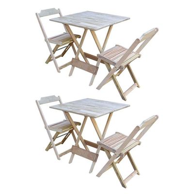 Kit 2 Conjuntos De Mesa Dobravel Com 2 Cadeiras De Madeira 70X70 - Sem Pintura - Marrom