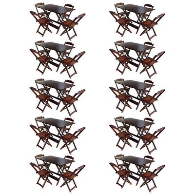 Kit 10 Jogos De Mesa Com 4 Cadeiras De Madeira Dobravel 120X70 - Imbuia - Marrom