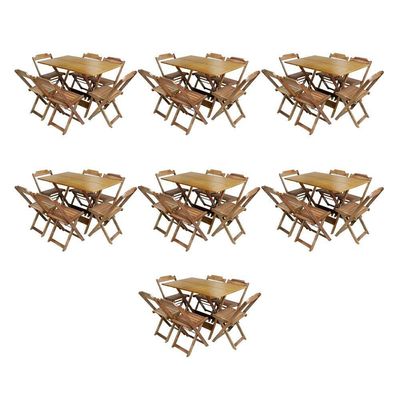 Kit 7 Jogos De Mesa Dobravel Com 6 Cadeiras De Madeira 120X70 Para Restaurante E Bar - Mel