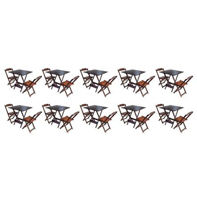 Kit 10 Jogos De Mesa Dobravel Com 2 Cadeiras De Madeira 70X70 - Imbuia - Marrom