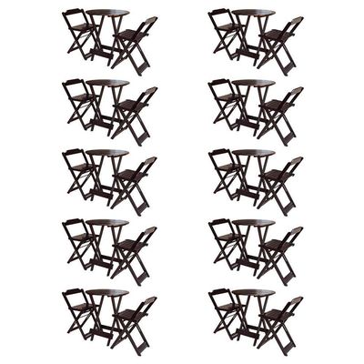 Kit 10 Jogos De Mesa Bistrô De Madeira Com 2 Cadeiras Dobravel Tabaco - Marrom