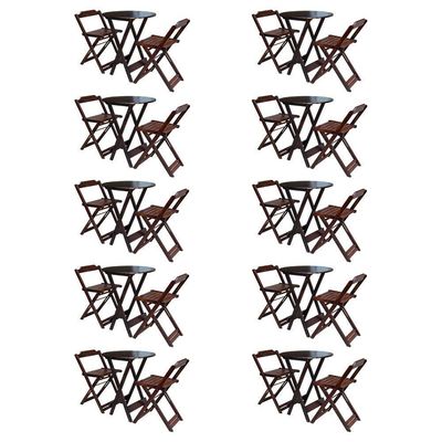 Kit 10 Jogos De Mesa Bistrô De Madeira Com 2 Cadeiras Dobravel Imbuia - Marrom