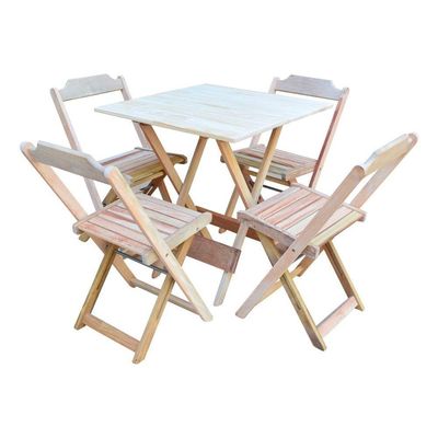 Kit 7 Jogos De Mesa Dobravel Com 4 Cadeiras De Madeira 70X70 Para Restaurante E Bar - Sem Pintura
