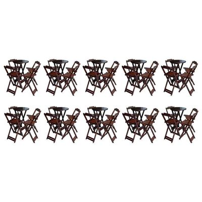 Kit 10 Jogos De Mesa Bistrô De Madeira Com 4 Cadeiras Dobravel Imbuia - Marrom