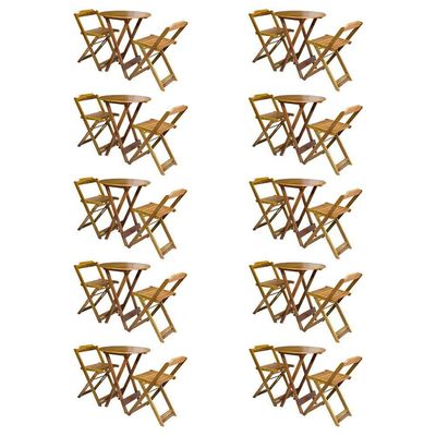 Kit 10 Jogos De Mesa Bistrô De Madeira Com 2 Cadeiras Dobravel Mel - Amarelo