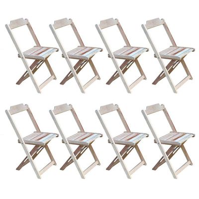 Kit 2 Conjuntos De Mesa Com 4 Cadeiras De Madeira Dobravel 70X70 Sem Pintura/Crua - Marrom