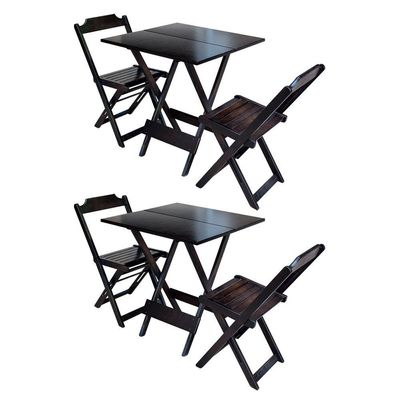 Kit 2 Conjuntos De Mesa Dobravel Com 2 Cadeiras De Madeira 70X70 - Tabaco - Marrom