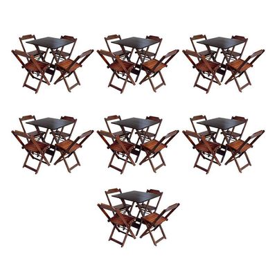 Kit 7 Jogos De Mesa Dobravel Com 4 Cadeiras De Madeira 70X70 Para Restaurante E Bar - Imbuia