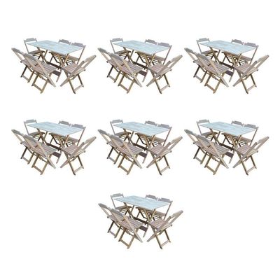 Kit 7 Jogos De Mesa Dobravel Com 6 Cadeiras De Madeira 120X70 Para Restaurante E Bar - Sem Pintura