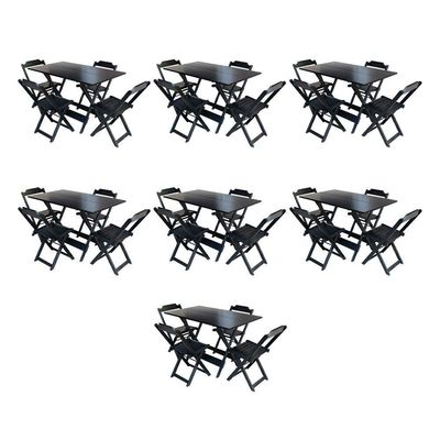 Kit 7 Conjuntos De Mesa Dobravel Com 4 Cadeiras De Madeira 120X70 Para Restaurante E Bar - Preto