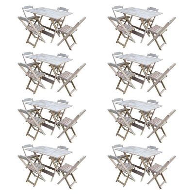 Kit 8 Conjuntos De Mesa Com 4 Cadeiras De Madeira Dobravel 120X70 Sem Pintura/Crua - Marrom