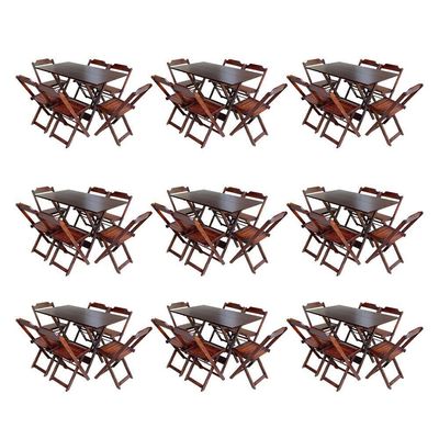 Kit 9 Jogos De Mesa Dobravel Com 6 Cadeiras De Madeira 120X70 Para Restaurante E Bar - Imbuia